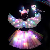 Luminous Angel Costume for Baby Girl White Angel Feather Wings Costume Christmas Eve Party Wings Fairy Birthday Party