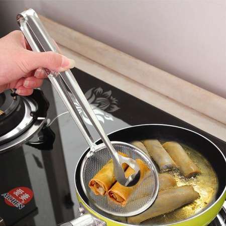 New Steel Food Clip Snack Fryer Strainer Bbq Buffet Serving Tongs Fried Tong Frying Mesh