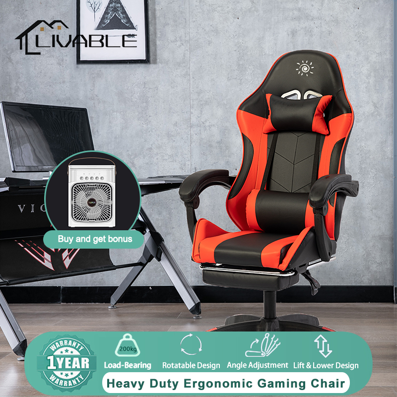 LIVABLE Adjustable Gaming Chair Ergonomic Office Chair with Footstool E-sports Reclining Chair Leather Computer Chair
