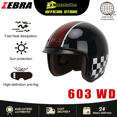 Zebra 603 Retro Classic Motorcycle Helmet with Free Backpack