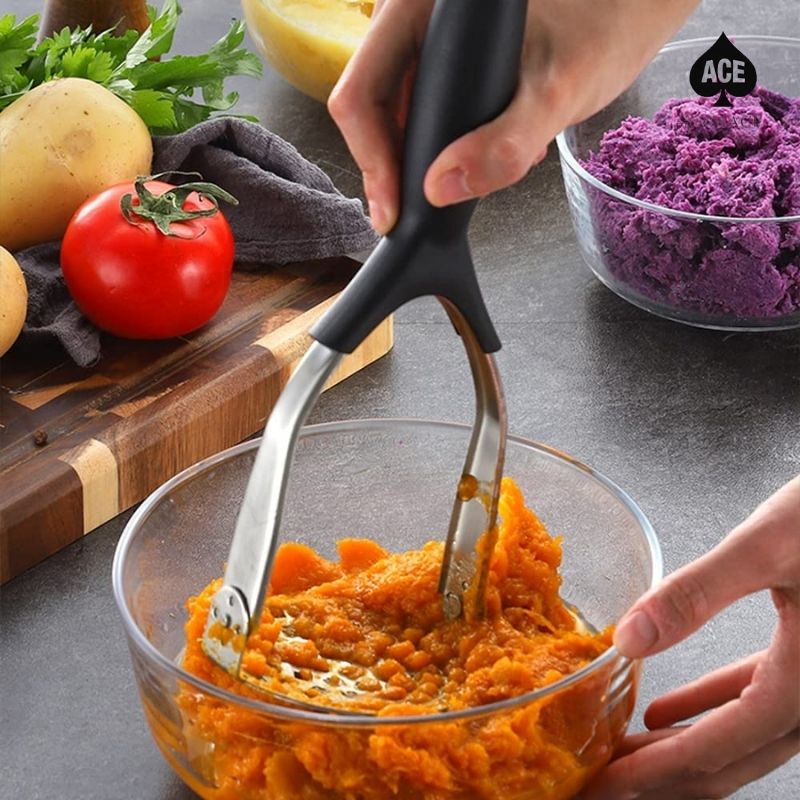  Potato Masher, Hand Masher Heavy Duty Stainless Steel Smasher  Mashed Mud Kitchen Tools for Vegetables Refried Beans, Baby Food, Fruits,  Bananas, Baking,Yams Potatoes Food Masher Utensil -Easy to Clean: Home 