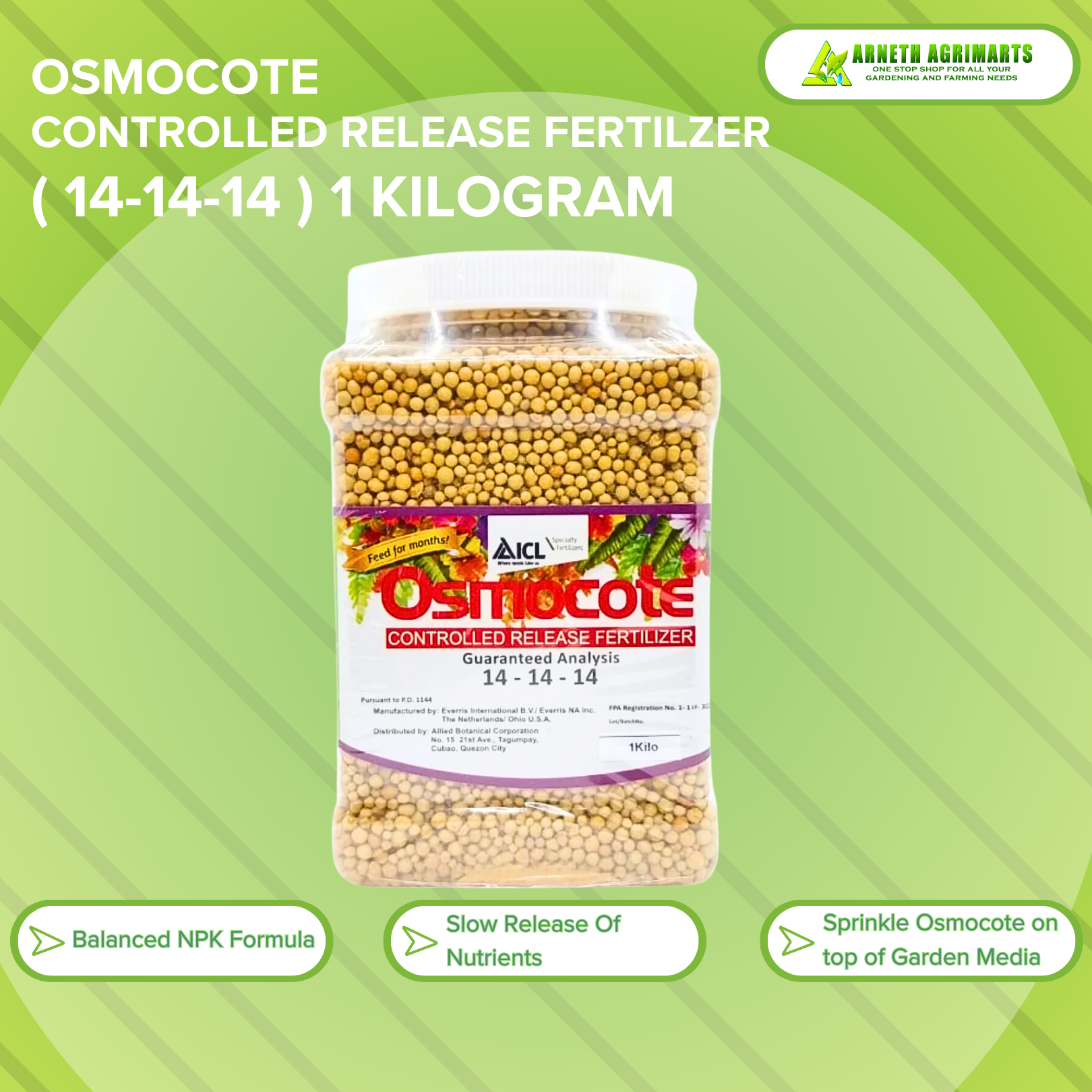 OSMOCOTE Slow Release Fertilizer 14-14-14 Canister 1KG