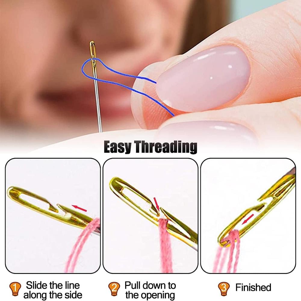 12pcs Self Threading Needles Set for Hand Sewing, Easy Thread Needles for  Hand Sewing Opening Hole Stainless Steel Needles