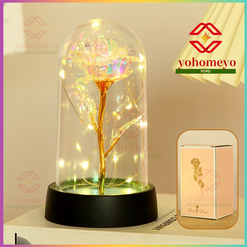 【With gift box】 Galaxy Rose Lamp Eternal Rose with Led Light in Dome Artificial Flower gift for Valentines Day, Anniversary, Christmas - Image 4