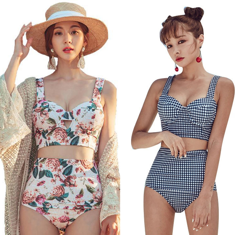 Two Piece Swimsuit for Women High Waist Swimwear Plus Size Bikini Ladies  Floral Beachwear Korean Fashion Bathing Suits Sexy Outfit for Beach