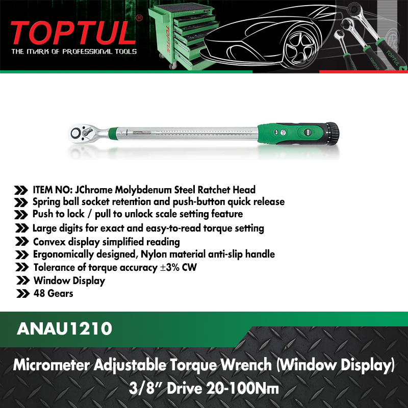 Toptul Micrometer Adjustable Torque Wrench 1/4 5-25Nm (ANAM0803)