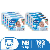 Drypers Wee Wee Newborn  - 24 pcs x 8 packs  - Tape Diapers