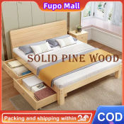 Pine Solid Wood Bed With Drawers Double Bed Wooden Single Queen Bed Minimalist Rental Room Economy Solid Wood Bed