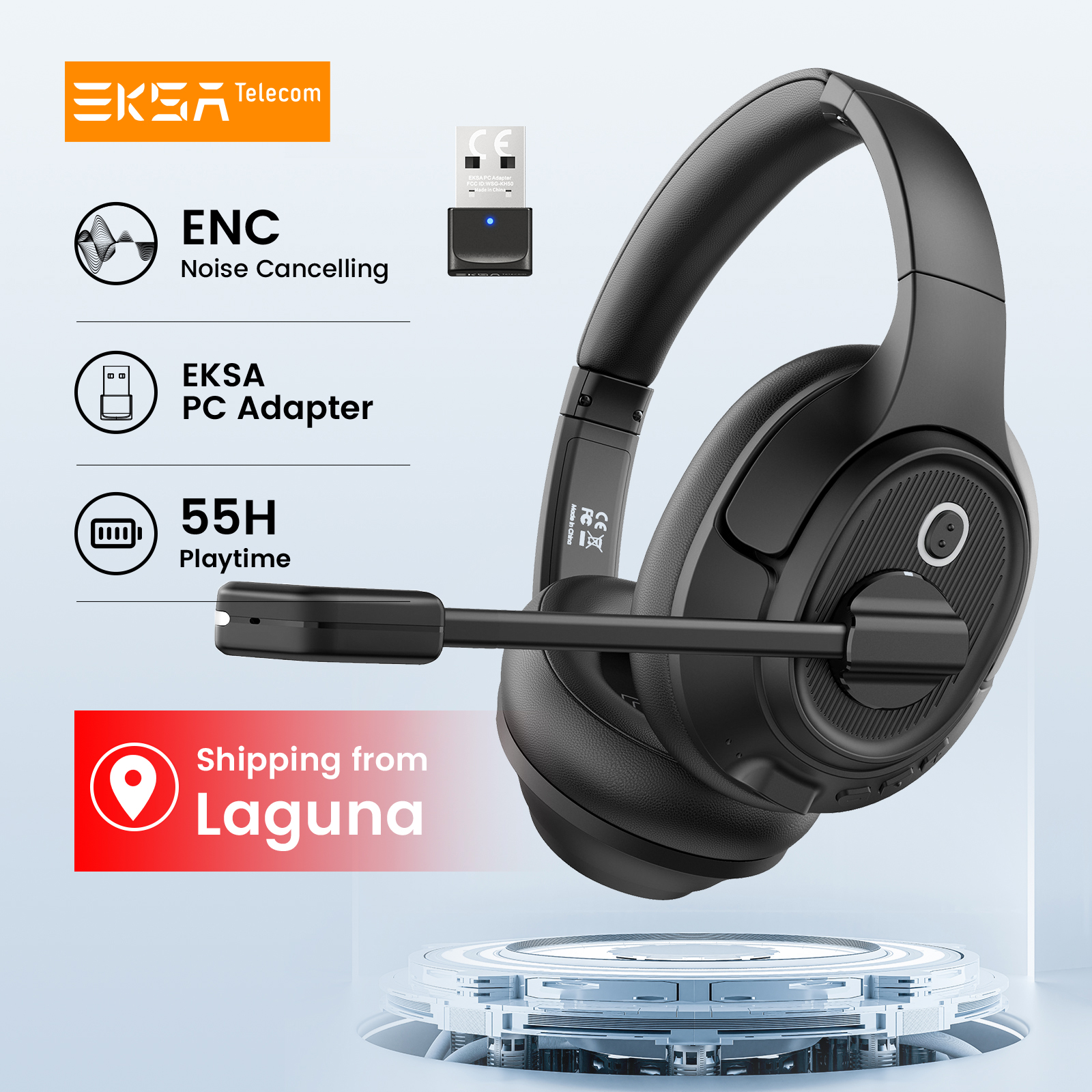 EKSA H6 Wireless Headphones Bluetooth 5.0 Headset with USB Dongle ENC Call Noise Cancelling Mic 30H Playtime For Office Computer