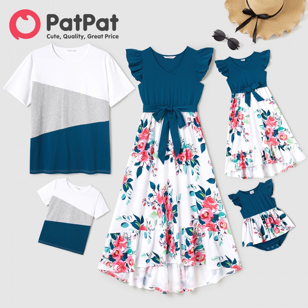 PatPat Family Matching Outfits Solid V Neck Flutter
