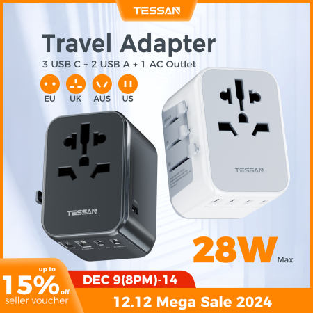 TESSAN Universal Travel Adapter with 5 USB Ports