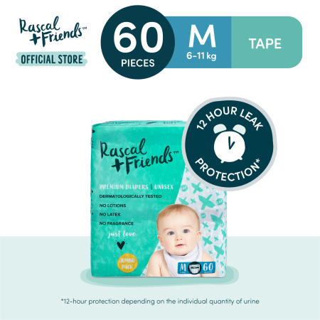 RASCAL + FRIENDS Jumbo Pack Medium Tape Diapers - 60 pcs