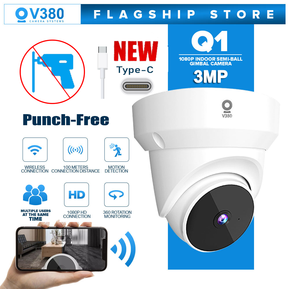 Cctv Xiaovv D5 360 V380 Q6 WiFi IP Камера 2MP 360° Двупосочно