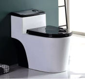 Modern Black and White Toilet Bowl with Soft Closing Seat