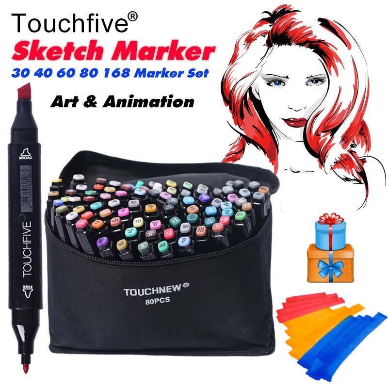 TOUCHFIVE Markers Pen Set 30/40/60/80/168 Color Animation Sketch