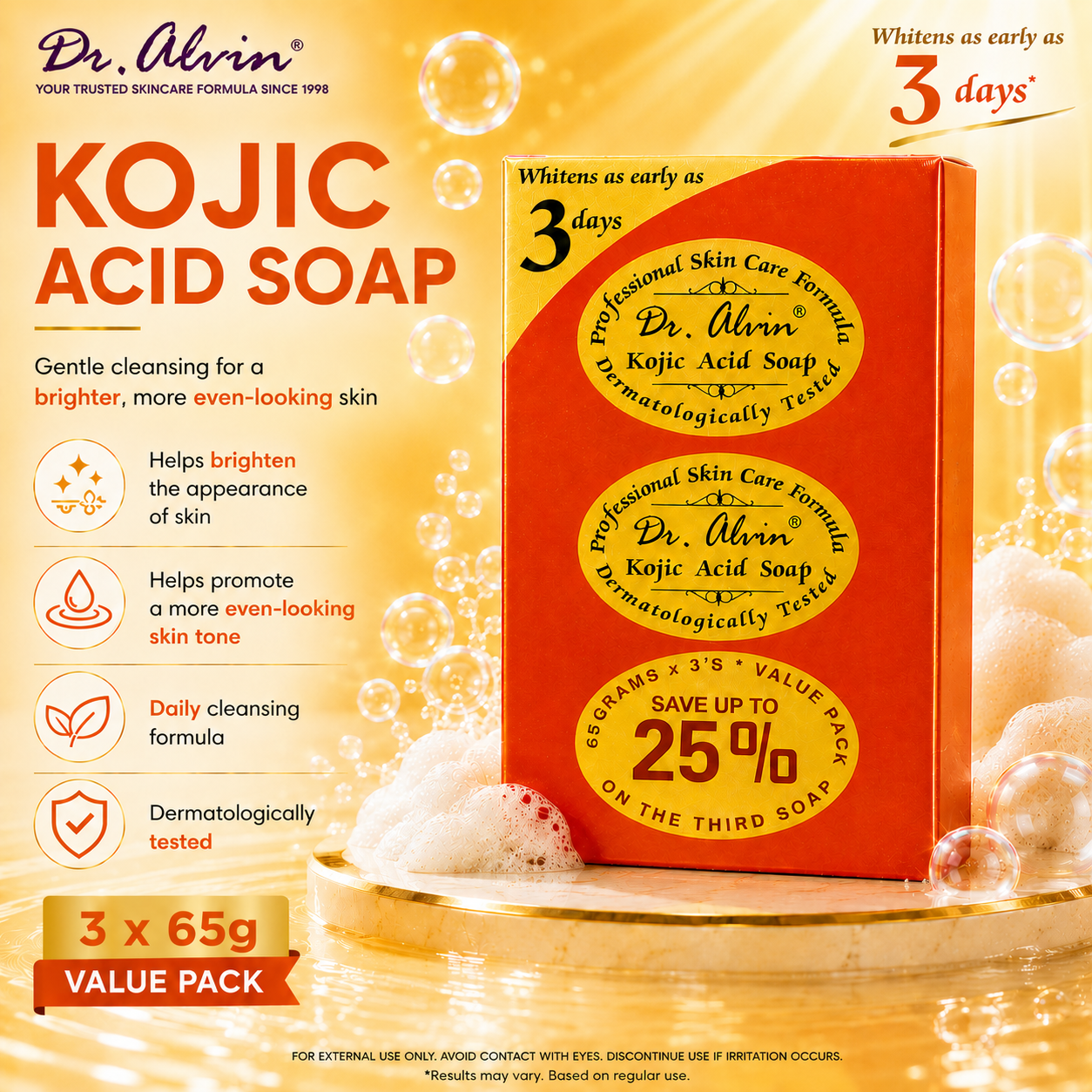 Dr Alvin Kojic Acid Soap 90g by 3's