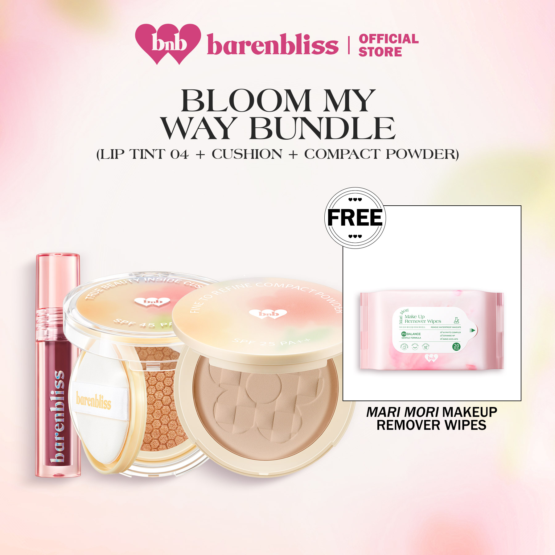 Discount on Barenbliss  shoes - SKU: Barenbliss Bnb Bloom My Way | Compact Powder + Cushion Foundation + Peach Makes Perfect Lip Tint