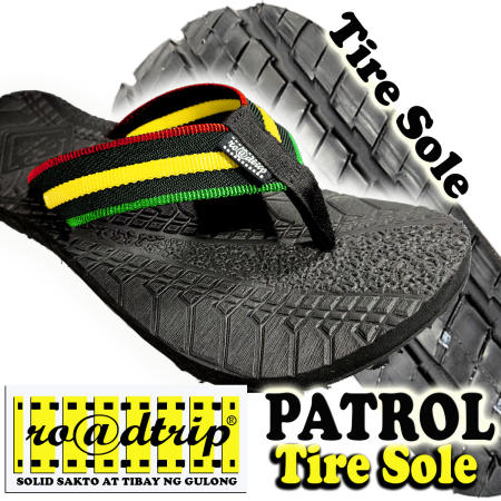 Roadtrip Patrol Buddy Mens Rasta slippers - Tiresole, Marikina made Tahi at dugtong ang ilalim