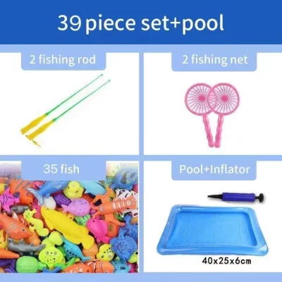 39/10PCS Children Fishing Toys Magnetic Fishing Game Rod Fish Hook Kid's Inflatable Pool (2)
