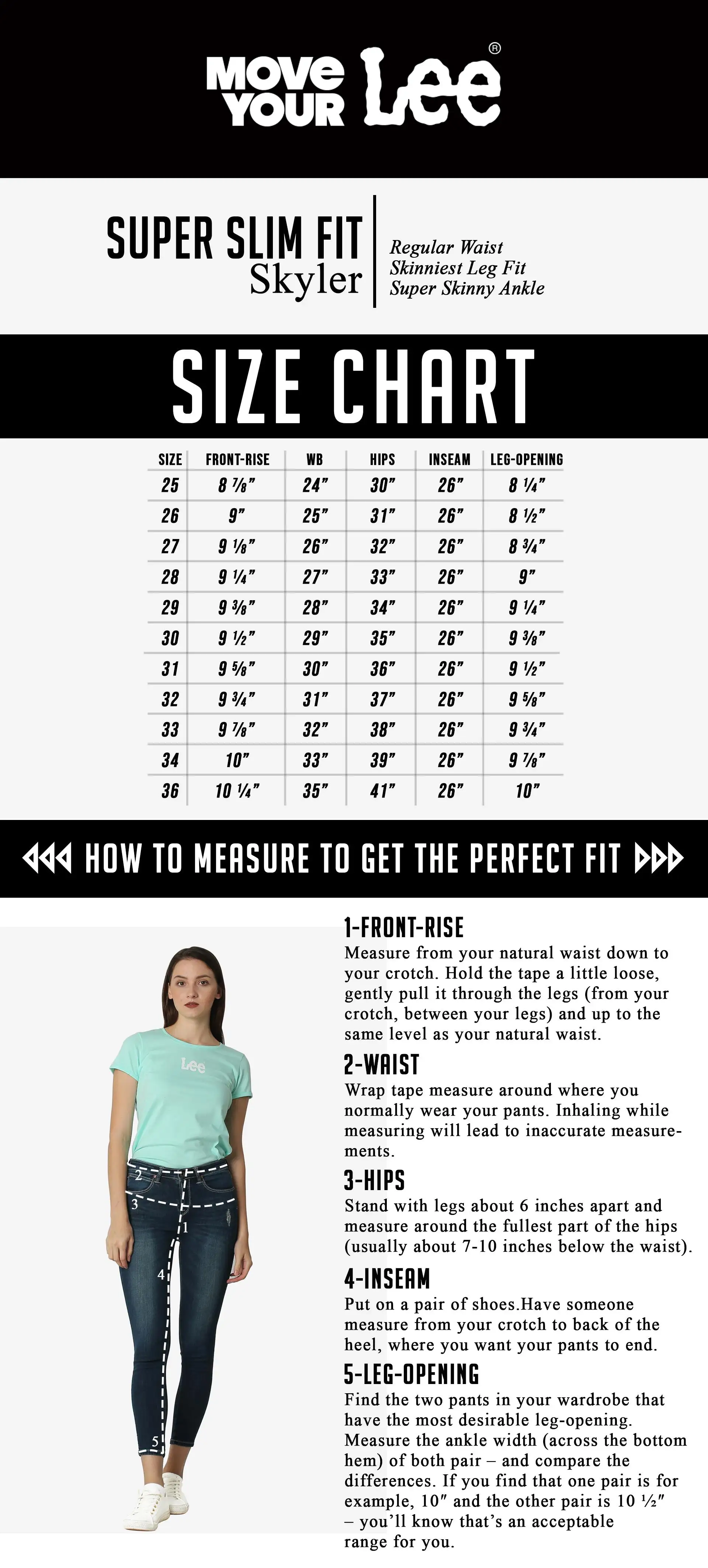 lees jeans size chart