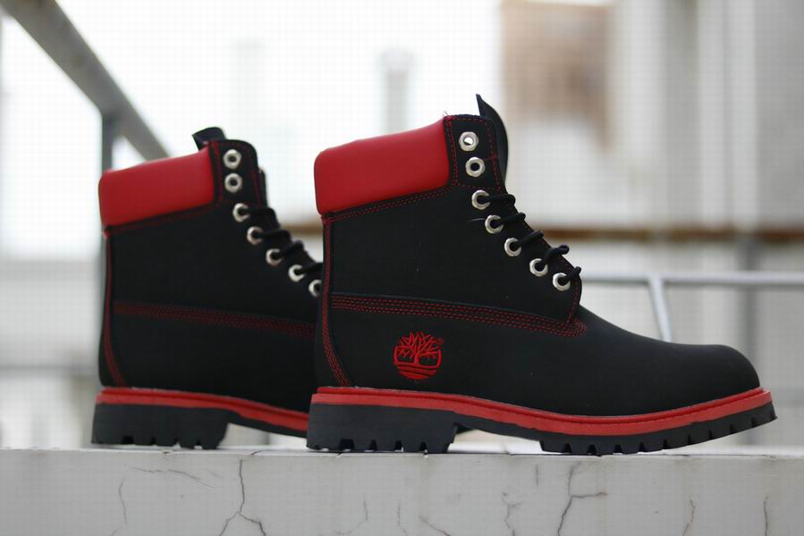 timberland black and red boots
