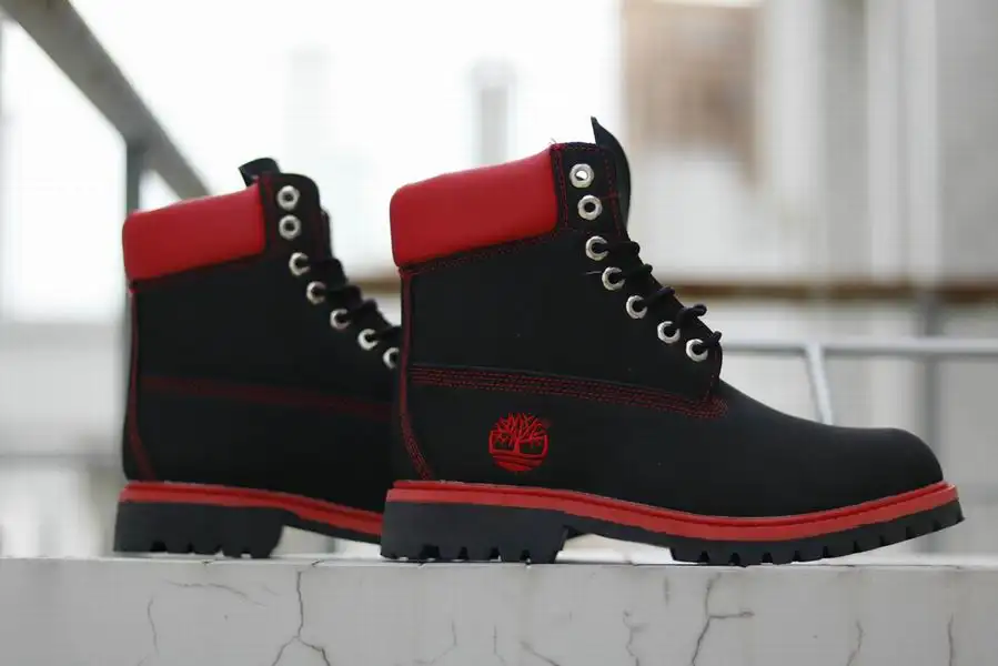 red leather timberlands