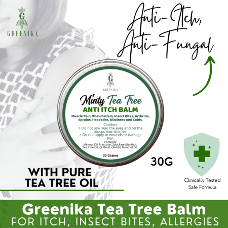 Maximo Training Greenika Mint Tea Tree Balm Quick Relief Pain Rub for Headache Motion Sickness Dizziness Colds Muscle Pains Rheumatism Insect Bites Arthritis Sprains Effective Pain Relief Rub Mild Non-Toxic with Pure Mint and Tea Tree Oil