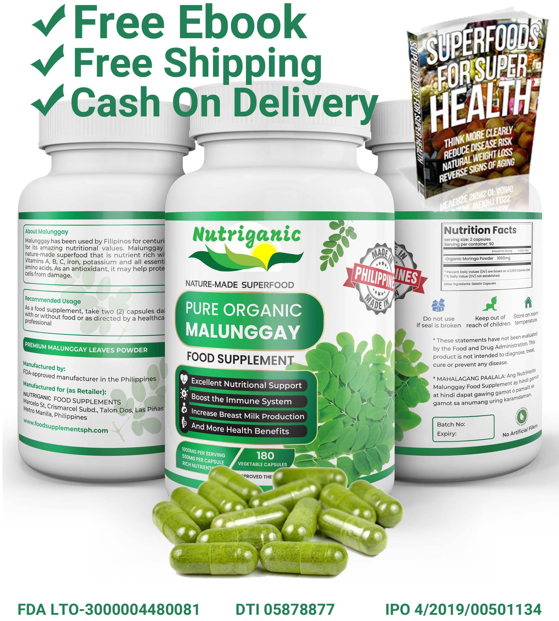 nutriganic malunggay capsule 180 vegetable capsules food complement organic  pure leaf moringa powder 500mg , nature-made health food, excellent