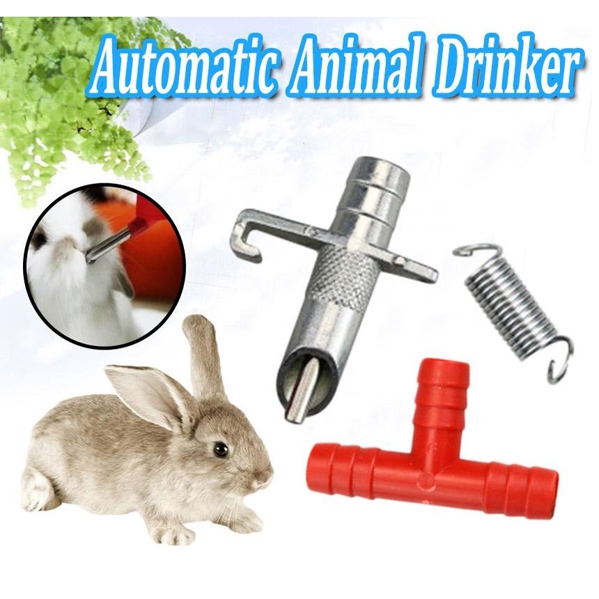 10Pcs/set Stainless Steel Nipple Water Drinker for Pet Rabbit Feeder Waterer 