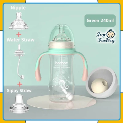Baby's Bottle 1 Cup 3 Uses Silicone Nipples Sippy Straw Water Straw BPA Free Nursing Bottle Feeding Bottle Water Sippy Cup For Newborn Baby Infant Kids Baby Nursing Feeding Bottle Accessories 240ml 300ml Milk Bottle (4)