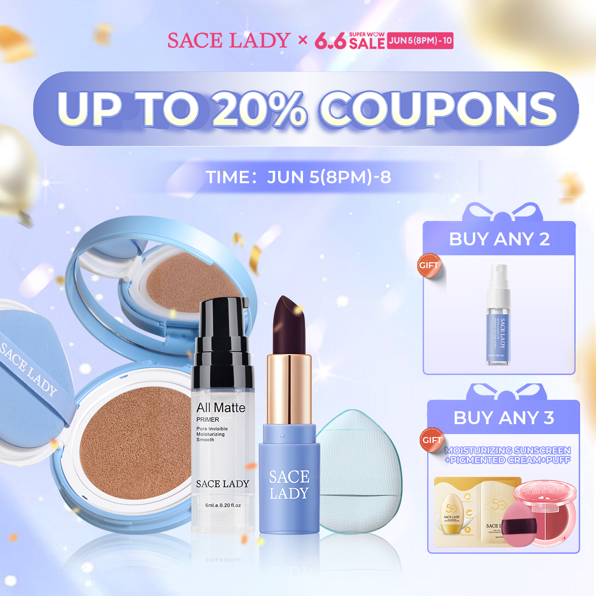 Discount on SACE LADY  shoes - SKU: SACE LADY BB Cushion Waterproof Lightweight+Moisturizing Face Primer+Long Lasting Tinted Lip Balm Mu