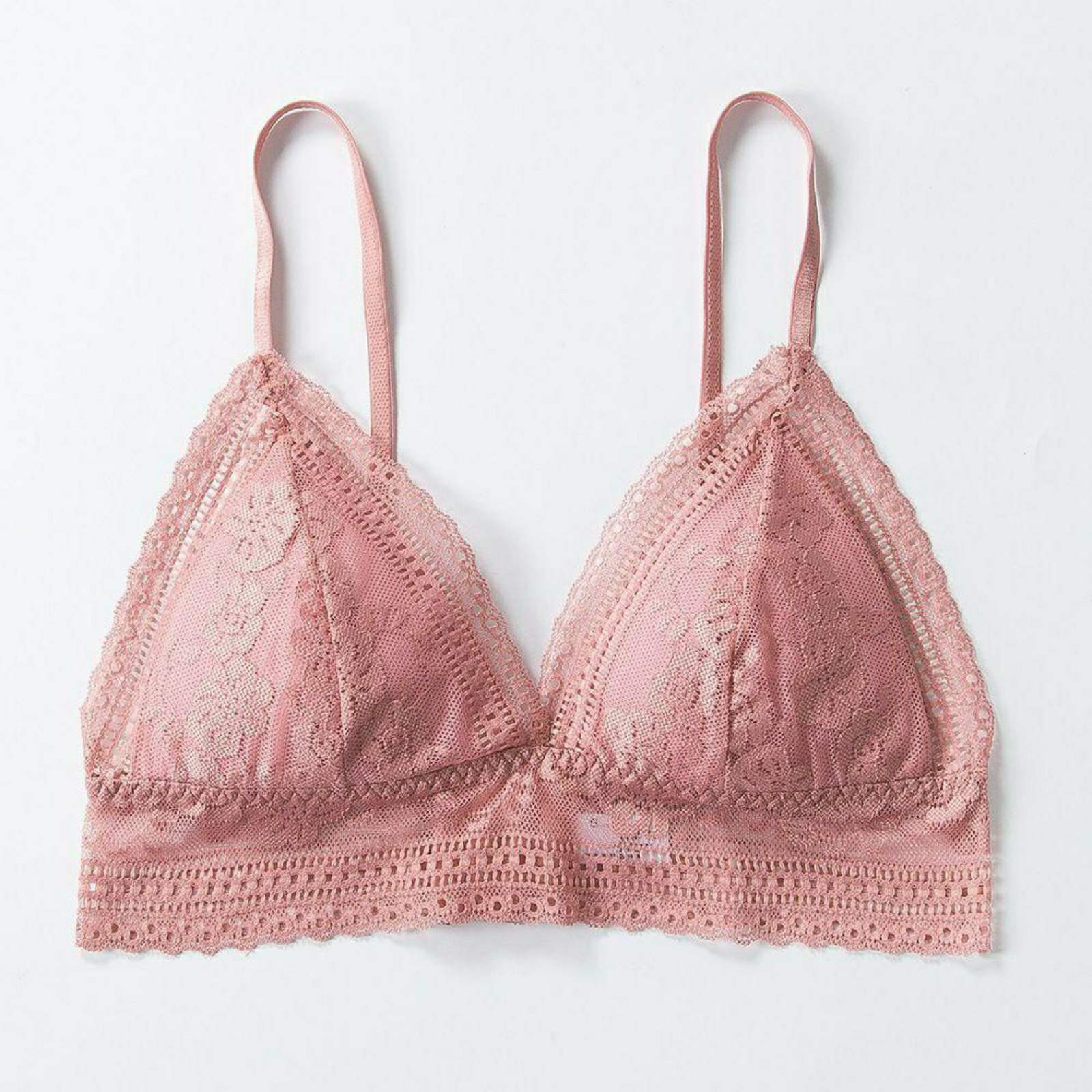 Women Floral Lace Triangle Cup Breathable Bralette Wireless Simple Lace V-neck Padded Top Bra - Image 4