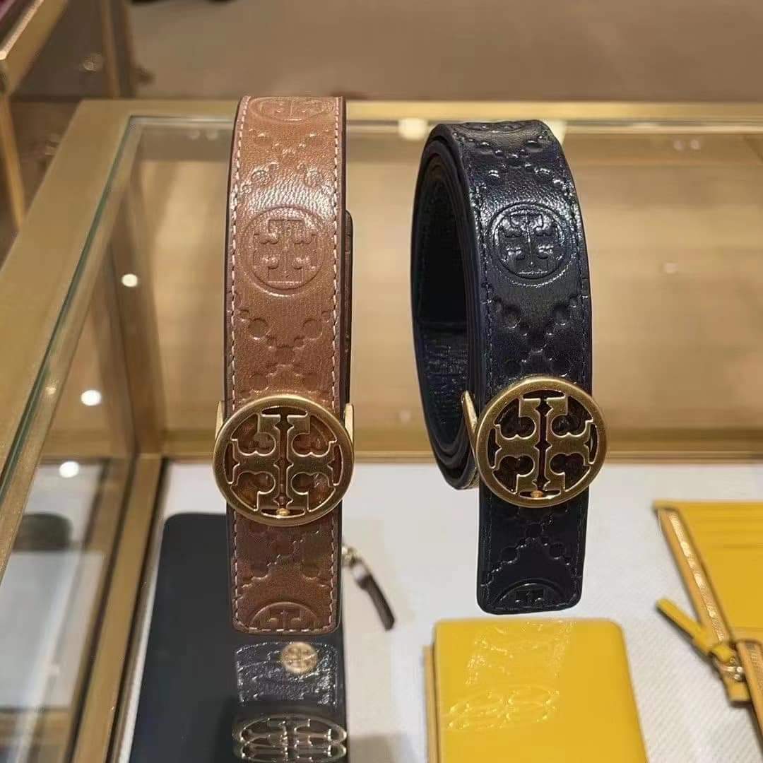 Tory Burch T Monogram Embossed Leather Belt