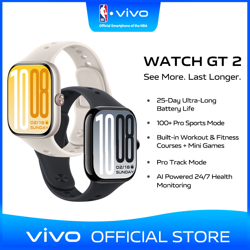 vivo WATCH GT 2 Smartwatch - 2.02" AMOLED Display, 25-Day Ultra-Long Battery Life, 100+ Pro Sports Modes, Dual-Band Polarized GPS, AI 24/7 Health & Sleep Monitoring, Built-in Workout Courses & Mini Games, Square Aesthetic Design, vivo BlueOS Compatible
