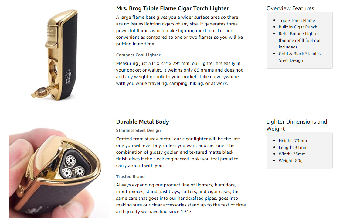 Black & Gold ZB 528 Jobon Quality Designer 3 Jet Torch Flame Build-In Cigar Punch Lighter