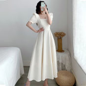 Korean Beach Dress - Elegant White and Black Plus Size