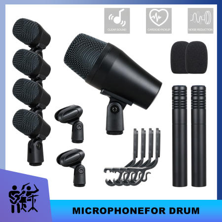 Xges 7-Piece Wired Drum Mic Kit with Clips and Holders