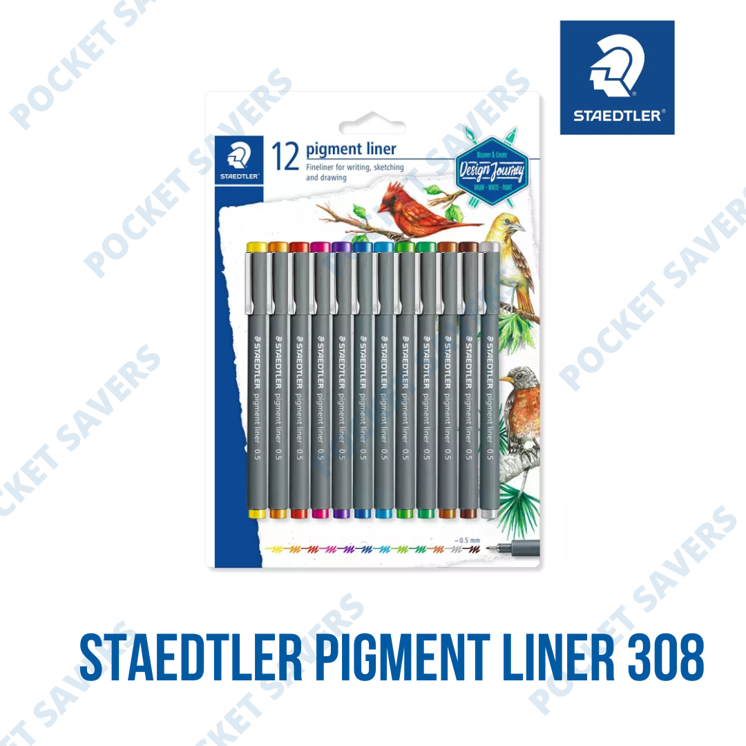 STAEDTLER Pigment Liner Set of 12 Fineliner 308 (Fine liner, Pigment Ink,  Drawing, Writing Pen)