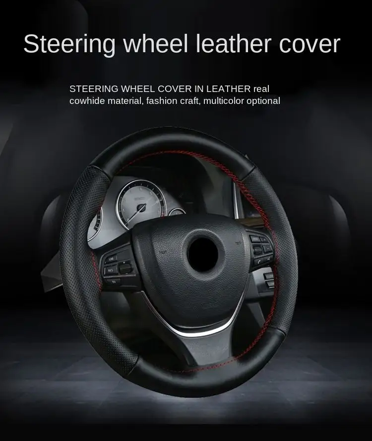 2 colors Optional,Black 38cm QLL Car Steering Wheel Cover Leather Cowhide Cover Fits Volkswagen Audi BMW Mercedes car leather handle