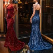 Red Sequin Banquet Queen Maxi Dress by 