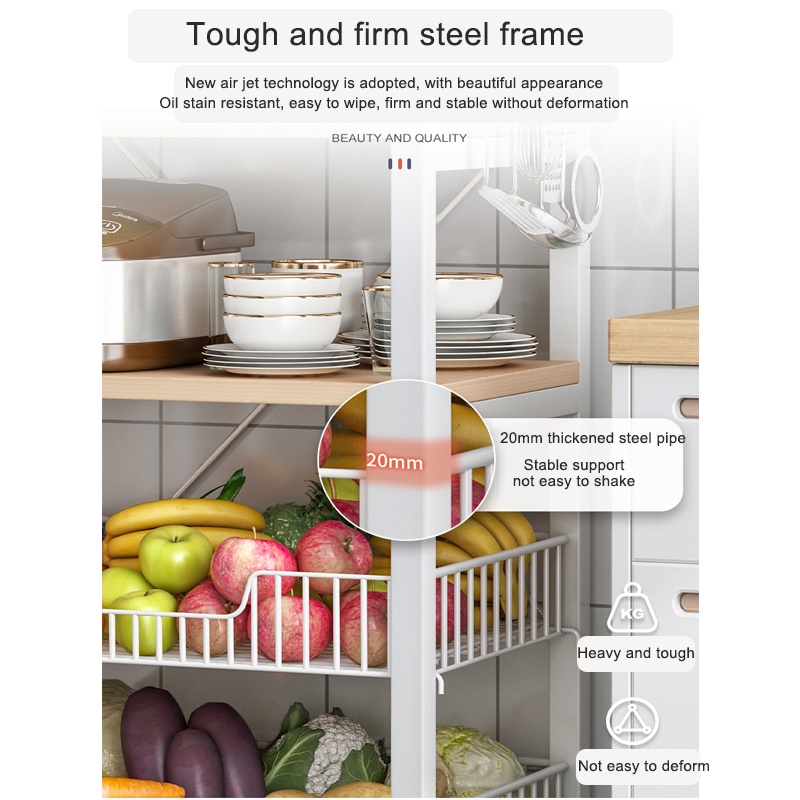 SHEEPER 3/4/5Layers Kitchen Cabinet Kitchen Rack Kitchen Organizer Shelf  with Wheels Steel Rack Shelves Racks