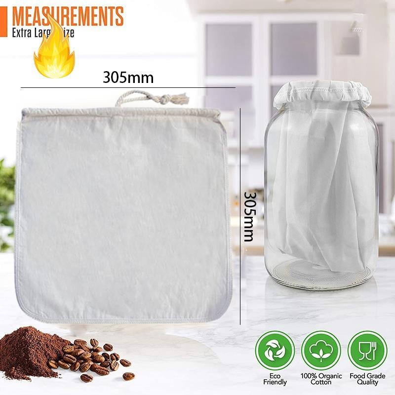 Designed in California Reusable Coffee Filter with EasyOpen Drawstring Cold Brew Maker for Pitchers 1-Pack, Large 12in x 12in & Toddy Systems Organic Cotton Cold Brew Coffee Bag Mason Jars 