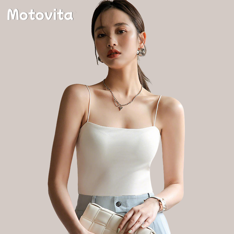 Motovita Summer Ice Silk Sling Camisole Crop Top Women Sexy Tank Tops Wireless Padded Singlet Top Beautiful Back Underwear Top