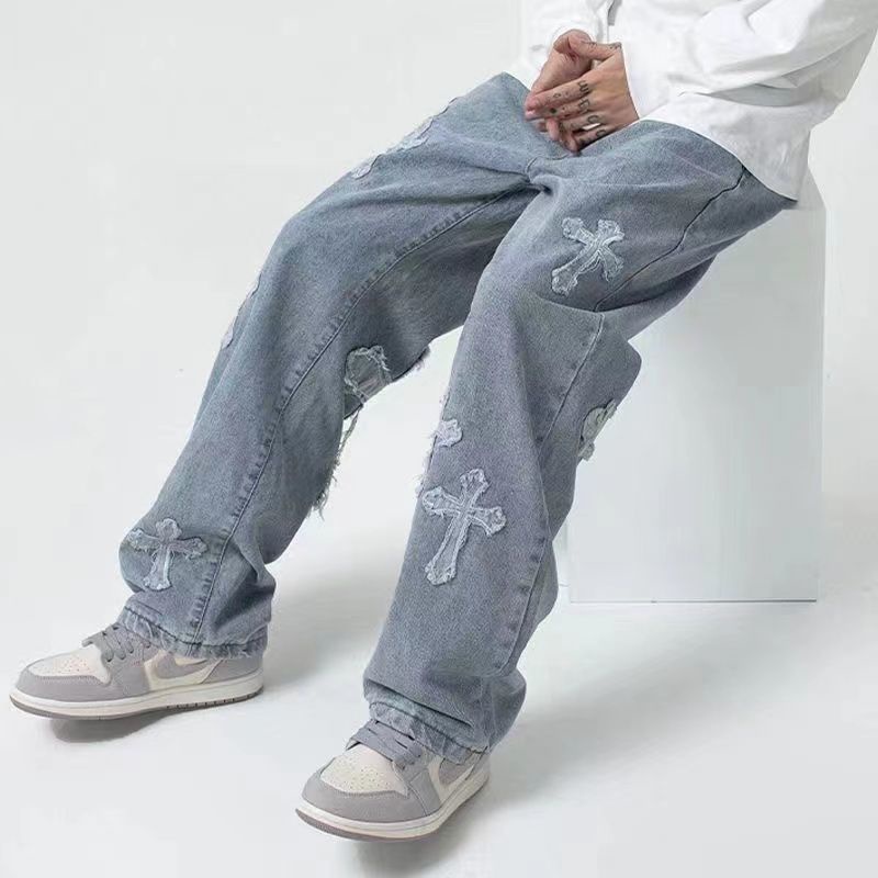Carta Star Print Calça Jeans De Cintura Baixa Reta Baggy Roupas Cyber Y2k  Homens Coreano Streetwear Moda Hip Hop Estilo Combina Com Tudo Casual Longa  Larga - Escorrega o Preço