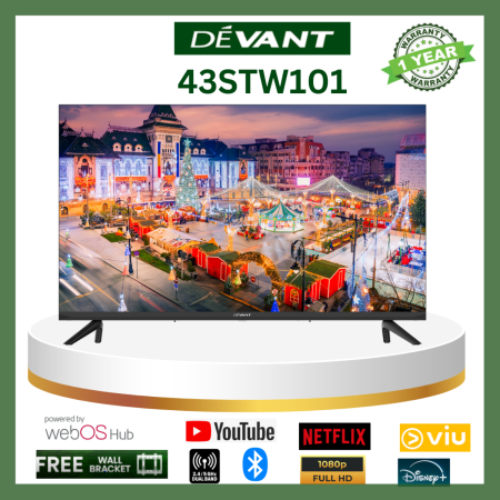 Devant 43 inch 2K Fhd Vidaa TV, 43STW101 - Netflix, YouTube, Prime Video, Vidaa Voice Command, Vidaa Remote App, Screen Share Casting, Dolby Audio, Dts Virtual X, Full HD Smart Digital Flat Screen Led TV, Sale Free Wall Bracket