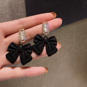 18K Gold Black Crystal Bow Earrings by GL