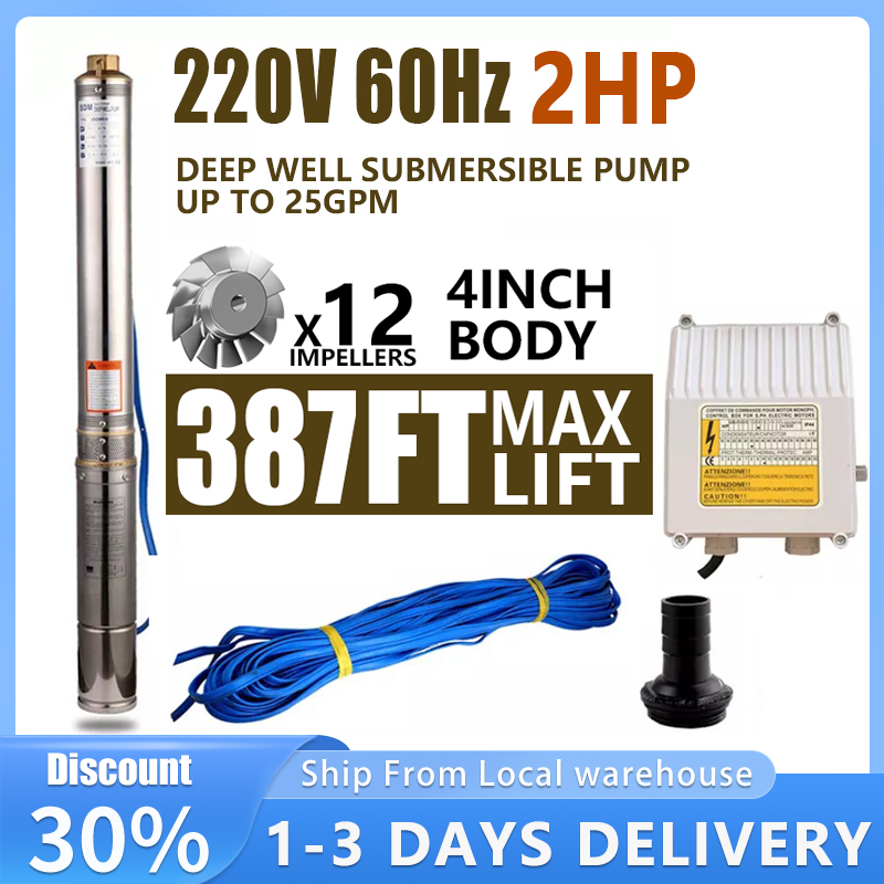 Submersible Stainless Steel Deep Well Pump Copper Wire Motor 4" 2HP High pressure water pump High Flow Deep Well Pump