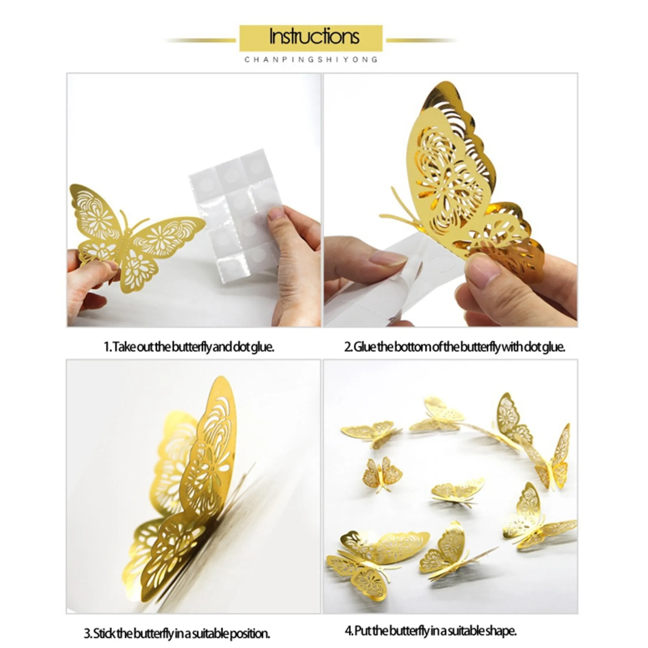 12PC/set 3D Hollow Butterfly Cake Decoration Wall Décor Butterfly Decor  Hollow Carving Butterfly Party Cake Decorations