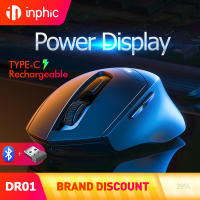INPHIC DR01 Bluetooth Mouse Rechargeable 2.4G Wireless Mouse Silent Tri-mode (Bluetooth 5.0/4.0+USB) Multi-Device Connection Ergonomic Mouse for iPad Laptop Desktop Mac Android Windows