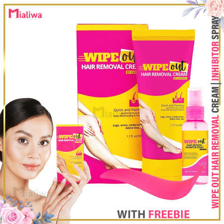 WipeOut Hair Removal Cream & Hair Growth Inhibitor Spray By Luxewax, Painless Hair Remover Cream Beauty Skin Care Arms Armpit Underarm Legs Chest Body Pubic Hair Brow Facial Upper Lip Private Parts Bikini Area Epilator Brazilian Hair Care For Men & Women